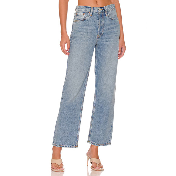 Re/Done Denim - Re/Done Originals 90s Crop Low Slung Jeans 27 Cool Medium Blue Organic Denim